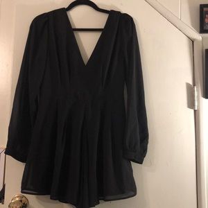 Black Chiffon Pleated long sleeve romper